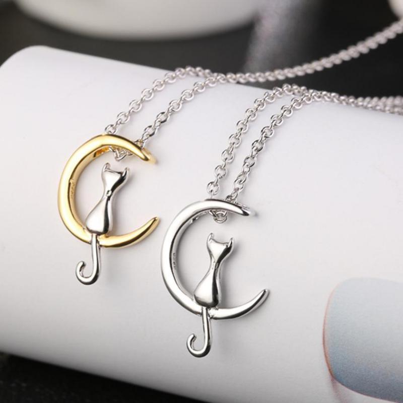 Silver Plated Necklace Cute Moon Cat Necklace For Women - Nekoby Silver Plated Necklace Cute Moon Cat Necklace For Women