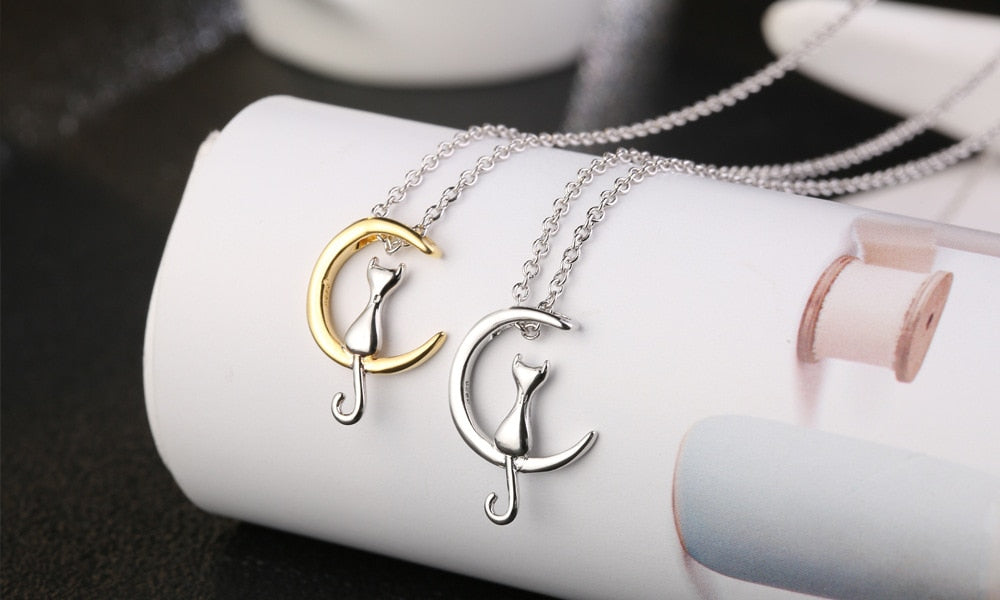 Silver Plated Necklace Cute Moon Cat Necklace For Women - Nekoby Silver Plated Necklace Cute Moon Cat Necklace For Women