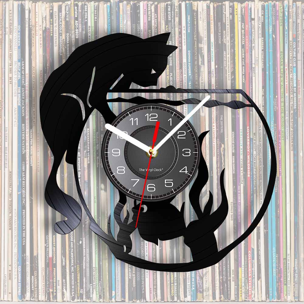 Cat Catching Fish Art Silent Quartz Wall Clock - Vinyl record style - Nekoby Cat Catching Fish Art Silent Quartz Wall Clock - Vinyl record style