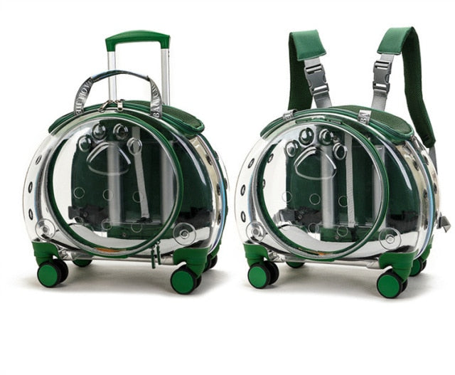 Travel Pet Trolley + Backpack 2 in 1 - Nekoby Travel Pet Trolley + Backpack 2 in 1 Green