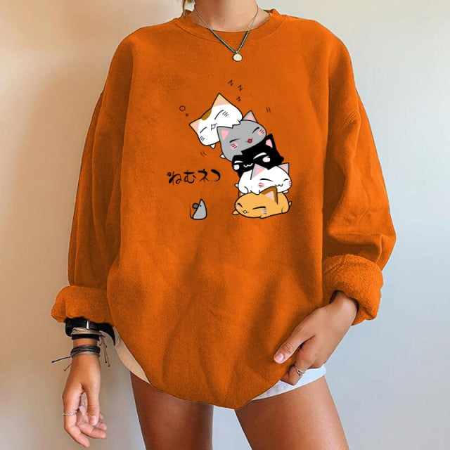 Harajuku Anime Kawaii Cute CatWomen Sweatshirts - Nekoby Harajuku Anime Kawaii Cute CatWomen Sweatshirts Orange / XXL
