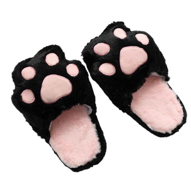 Cotton Cat Paw Slippers - Nekoby Cotton Cat Paw Slippers black