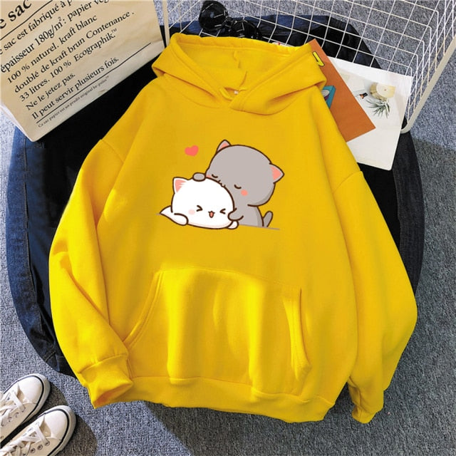 Peach Cat Kawaii Clothing Aesthetic Hoodies - Nekoby Peach Cat Kawaii Clothing Aesthetic Hoodies yellow / XL
