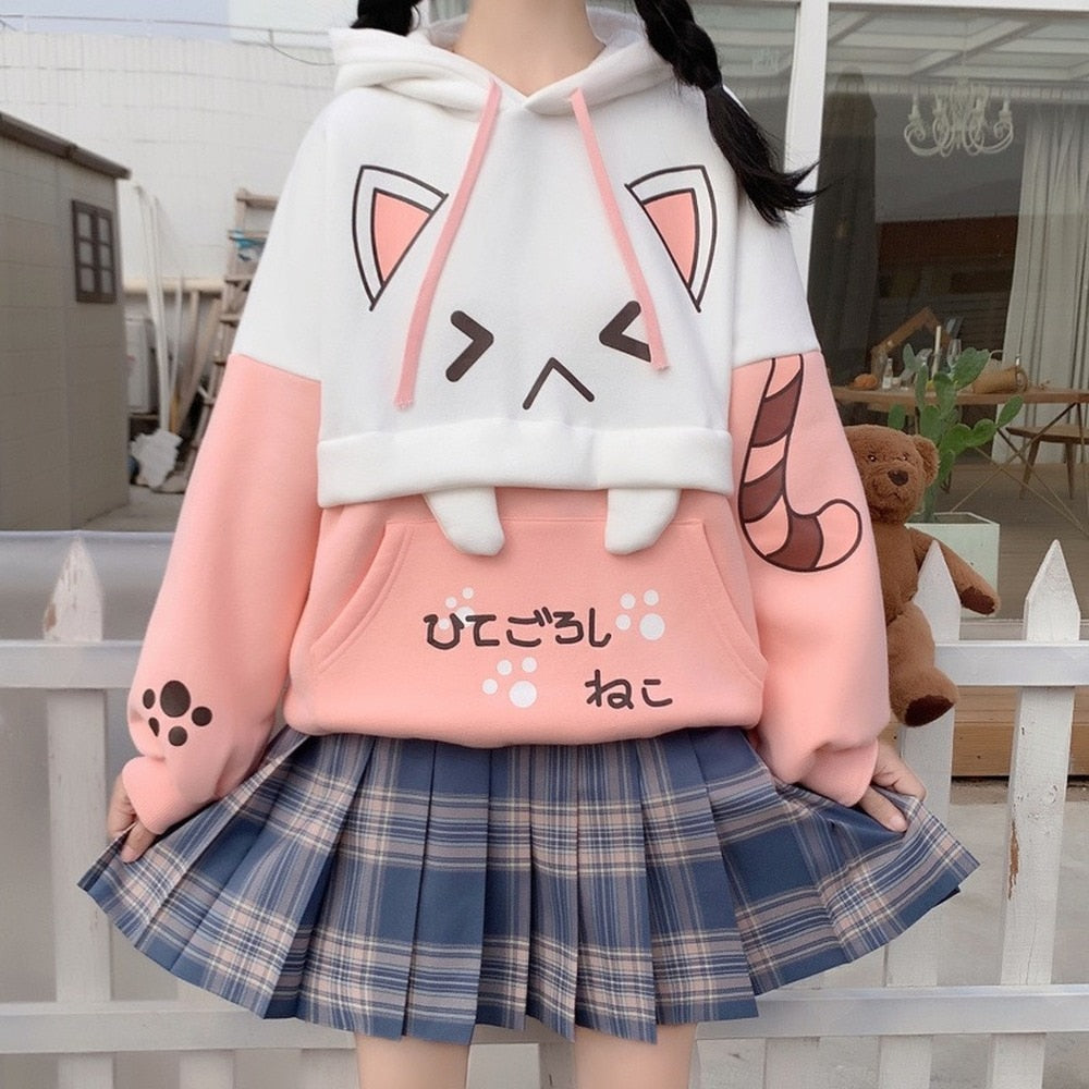 Harajuku Cartoon Cat Hoodies - Nekoby Harajuku Cartoon Cat Hoodies