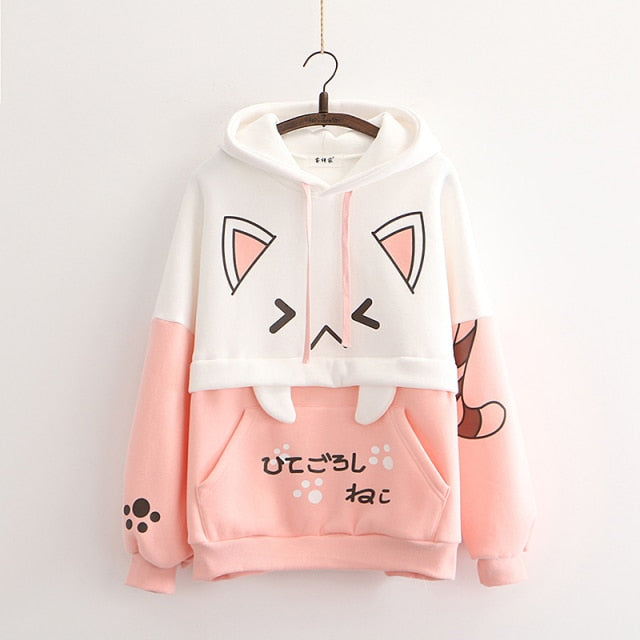 Harajuku Cartoon Cat Hoodies - Nekoby Harajuku Cartoon Cat Hoodies Pink / One Size