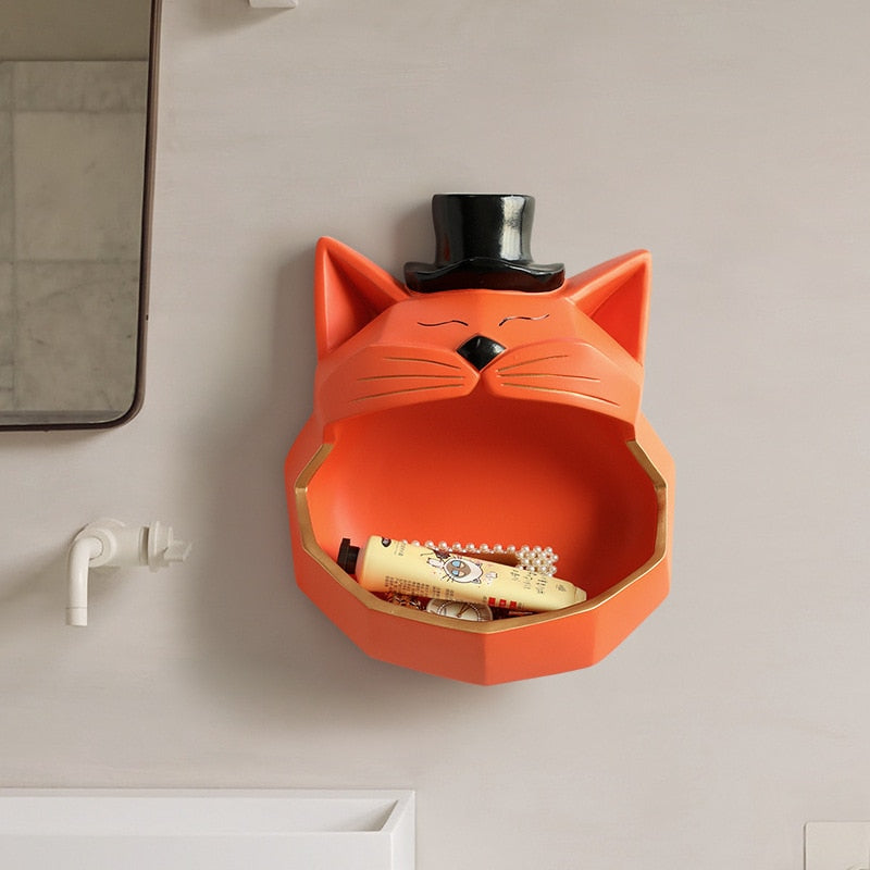 Handmade Big Mouth Cat Storage on wall shelves - Nekoby Handmade Big Mouth Cat Storage on wall shelves