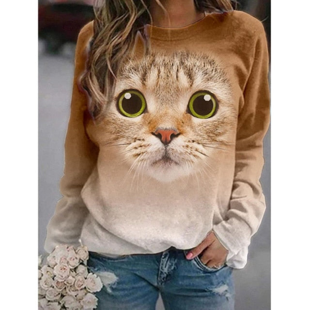 Women's Sweatshirt Pullover Cat 3D Animal 3D Print Daily Sports 3D Print Cotton Active Streetwear Hoodies Sweatshirts Yellow Blushing Pink Wine - Nekoby Women's Sweatshirt Pullover Cat 3D Animal 3D Print Daily Sports 3D Print Cotton Active Streetwear Hoodies Sweatshirts Yellow Blushing Pink Wine Yellow / S