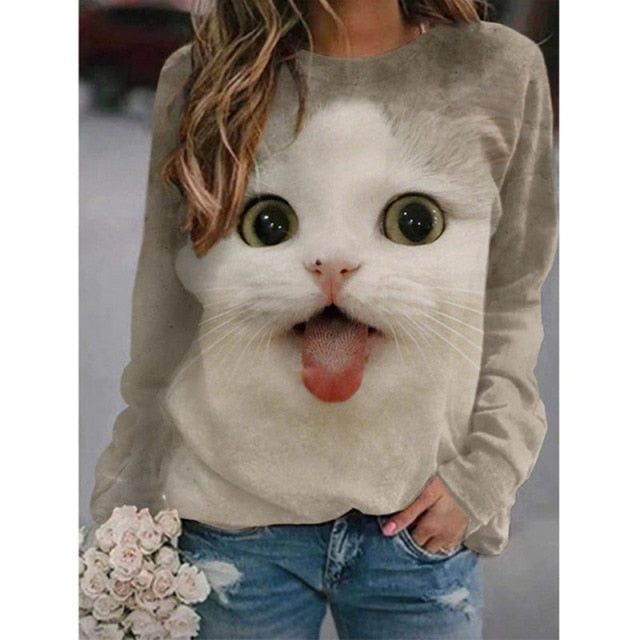 Women's Sweatshirt Pullover Cat 3D Animal 3D Print Daily Sports 3D Print Cotton Active Streetwear Hoodies Sweatshirts Yellow Blushing Pink Wine - Nekoby Women's Sweatshirt Pullover Cat 3D Animal 3D Print Daily Sports 3D Print Cotton Active Streetwear Hoodies Sweatshirts Yellow Blushing Pink Wine White / 5XL