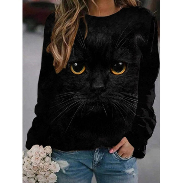 Women's Sweatshirt Pullover Cat 3D Animal 3D Print Daily Sports 3D Print Cotton Active Streetwear Hoodies Sweatshirts Yellow Blushing Pink Wine - Nekoby Women's Sweatshirt Pullover Cat 3D Animal 3D Print Daily Sports 3D Print Cotton Active Streetwear Hoodies Sweatshirts Yellow Blushing Pink Wine Black / S