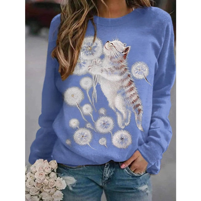 Women's Sweatshirt Pullover Cat 3D Animal 3D Print Daily Sports 3D Print Cotton Active Streetwear Hoodies Sweatshirts Yellow Blushing Pink Wine - Nekoby Women's Sweatshirt Pullover Cat 3D Animal 3D Print Daily Sports 3D Print Cotton Active Streetwear Hoodies Sweatshirts Yellow Blushing Pink Wine Light Blue / S