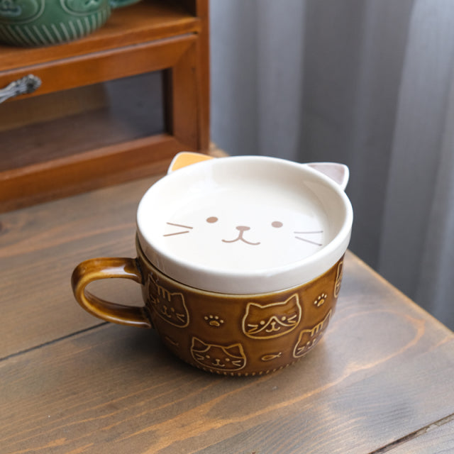 Cute Cat Mug With Lids And Spoon Porcelain Coffee Milk Tea Mugs