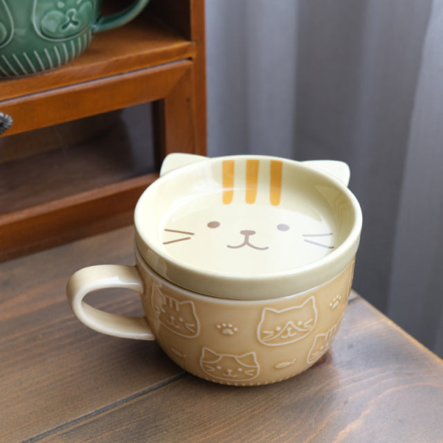 Cute Shiba Cat Mug with Lid Ceramic Animal Coffee Tea Mugs - Nekoby Cute Shiba Cat Mug with Lid Ceramic Animal Coffee Tea Mugs B
