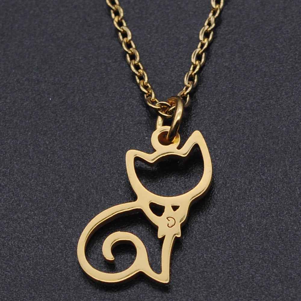 Cute Cat Lovely Pendant Stainless Steel Necklace Jewelry - Nekoby Cute Cat Lovely Pendant Stainless Steel Necklace Jewelry