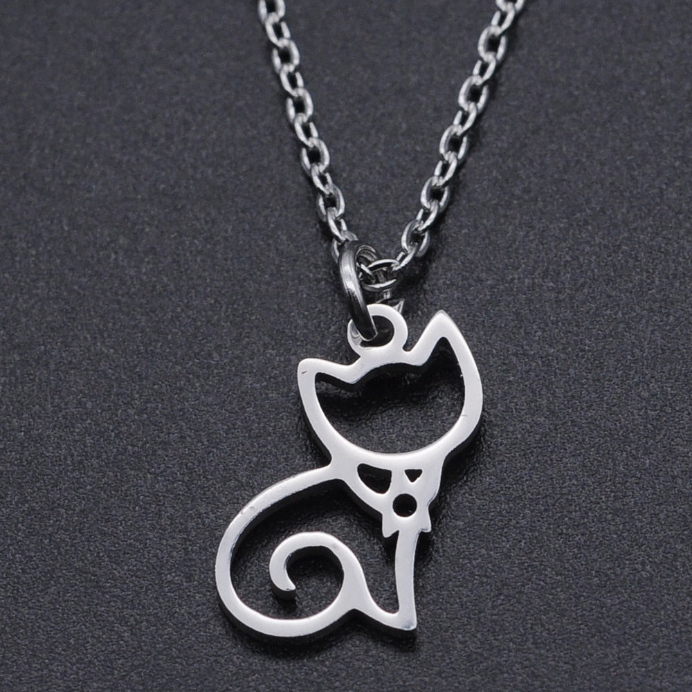 Cute Cat Lovely Pendant Stainless Steel Necklace Jewelry - Nekoby Cute Cat Lovely Pendant Stainless Steel Necklace Jewelry