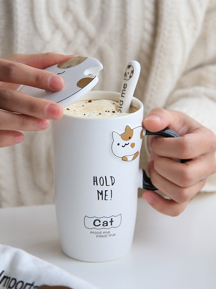 Creative cartoon cute cat ceramic cup with lid and spoon - Nekoby Creative cartoon cute cat ceramic cup with lid and spoon