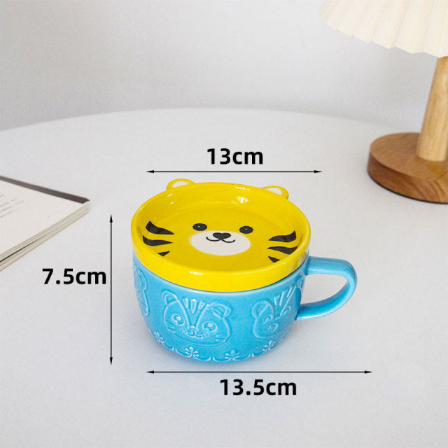 Cute Shiba Cat Mug with Lid Ceramic Animal Coffee Tea Mugs - Nekoby Cute Shiba Cat Mug with Lid Ceramic Animal Coffee Tea Mugs K