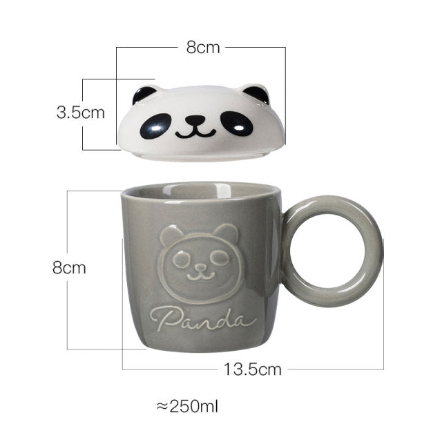 Cute Cartoon Panda Hedgehog Cat Dog Cup With Lid - Nekoby Cute Cartoon Panda Hedgehog Cat Dog Cup With Lid C