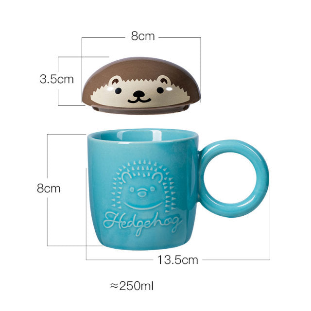 Cute Cartoon Panda Hedgehog Cat Dog Cup With Lid - Nekoby Cute Cartoon Panda Hedgehog Cat Dog Cup With Lid D