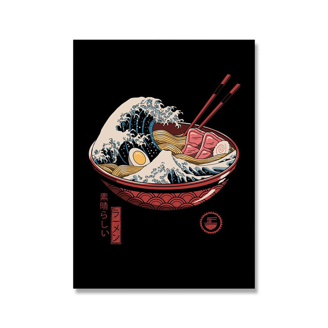 Japanese Style Samurai Cat Canvas Painting Noodle Neko Ramen Waves Abstract Watercolor Wall Art Posters Kids Room Home Decor - Nekoby Japanese Style Samurai Cat Canvas Painting Noodle Neko Ramen Waves Abstract Watercolor Wall Art Posters Kids Room Home Decor 13x18cm No Frame / Picture 1