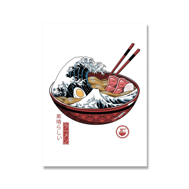 Japanese Style Samurai Cat Canvas Painting Noodle Neko Ramen Waves Abstract Watercolor Wall Art Posters Kids Room Home Decor - Nekoby Japanese Style Samurai Cat Canvas Painting Noodle Neko Ramen Waves Abstract Watercolor Wall Art Posters Kids Room Home Decor 50x75cm No Frame / Picture 2